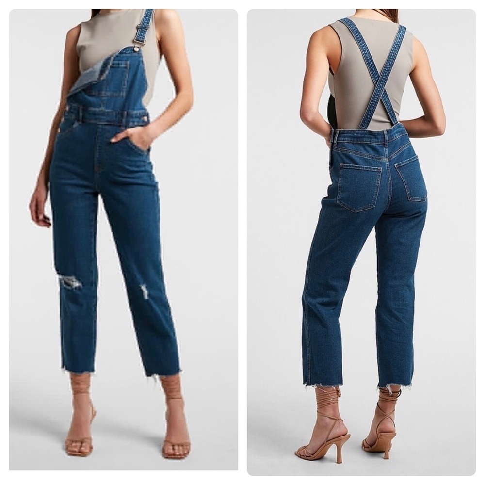 Express Ripped Straight Jean Overalls- NWT